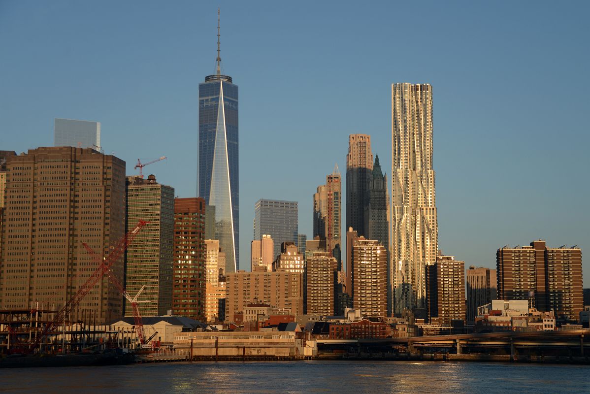 14B New York Financial District One World Trade Center, Woolworth Building, New York by Gehry After Sunrise From Brooklyn Heights